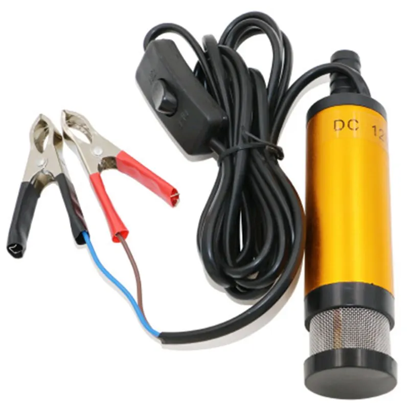 12V/24V DC Portable Mini Electric Submersible Pump for Fuel Transfer, Diesel Oil Water, 12L/min Aluminum Alloy Shell Pump