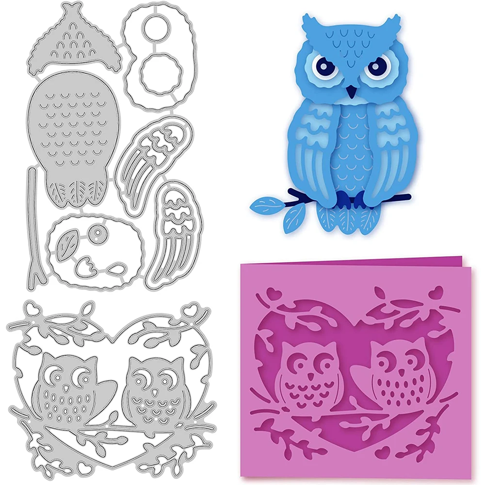 2Pcs Owl Metal Cutting Dies Animal Heart Die Cuts for DIY Scrapbooking Wedding Birthday Cards Album Envelopes Crafts Decoration