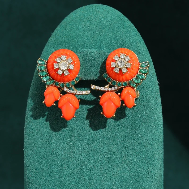 Vintage Orange Glazed Earrings For Woman Rhinestone Flower Trendy Wedding Featival Party Accessories 2026 Quality Jewelry New