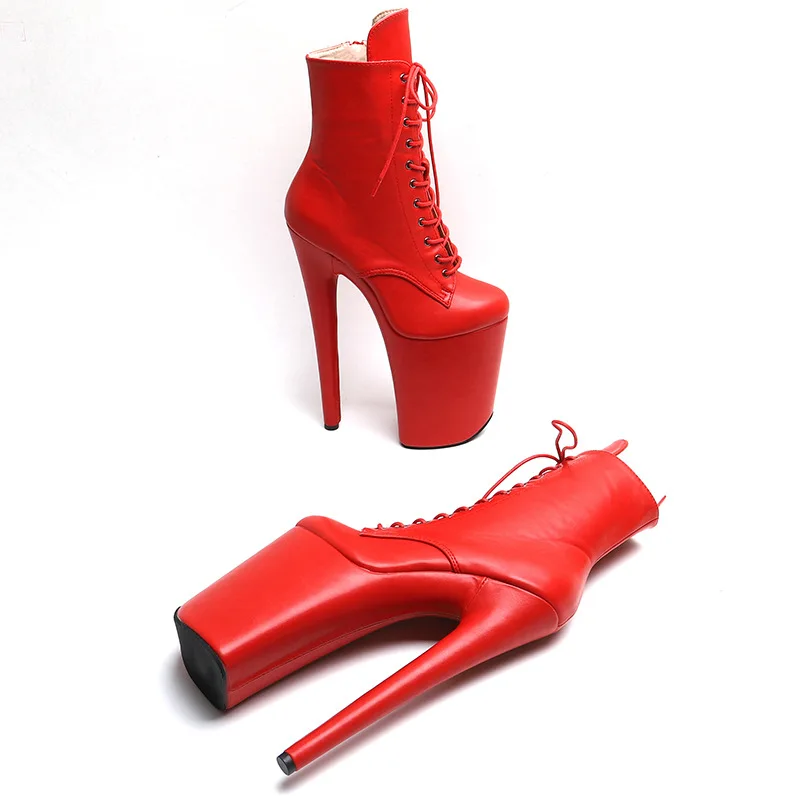 LLXF Pole Dance Ankle Boots 23cm Thin High Heels Sexy Fetish Platform Botas Mujer Ladies Shoes Woman 9 Inches Pumps Big Size