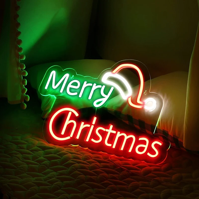 Led Merry Christmas Neon Signs for Bedroom Living Room Wall Decor Transparent Acrylic Neon Light Sign for All Party Christmas De