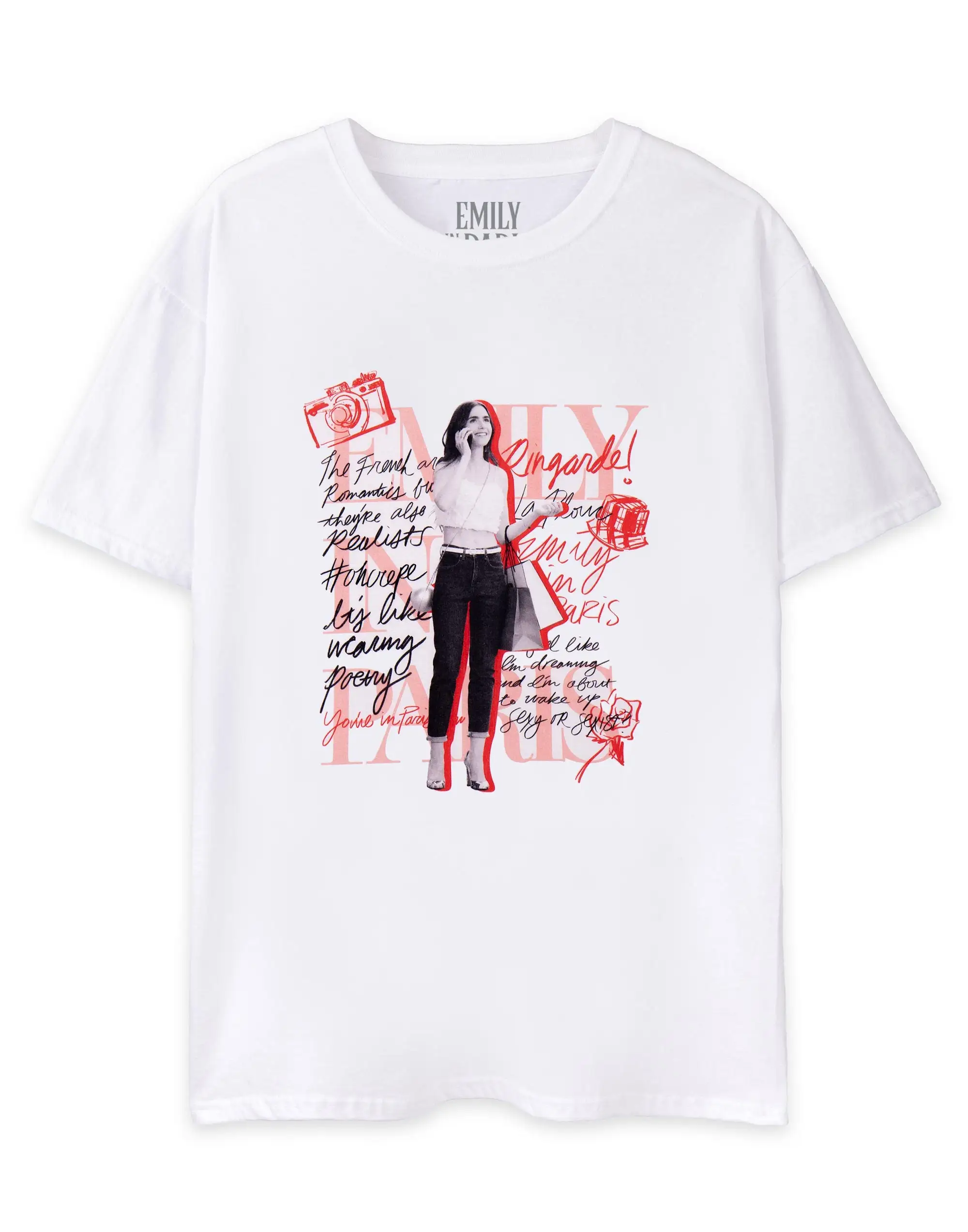 Emily In Paris Womens T Shirt White Mono Typography Top Oversized Romantic Netflix Series Merchandise