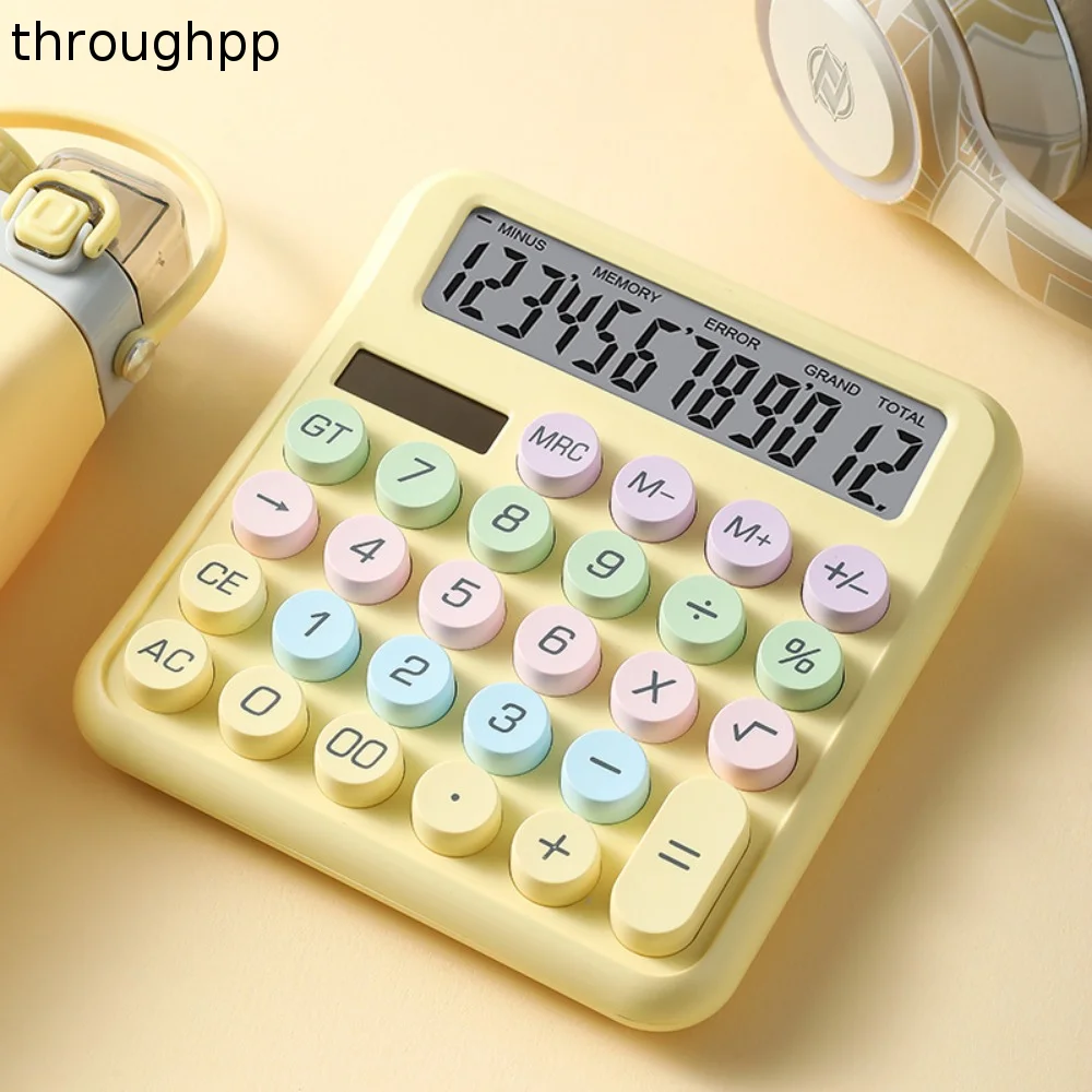 Solar Powered 12 Digits Calculator Mechanical Keyboard Widscreen Candy Color Calculator Dual Power Supply Dopamine Calculator