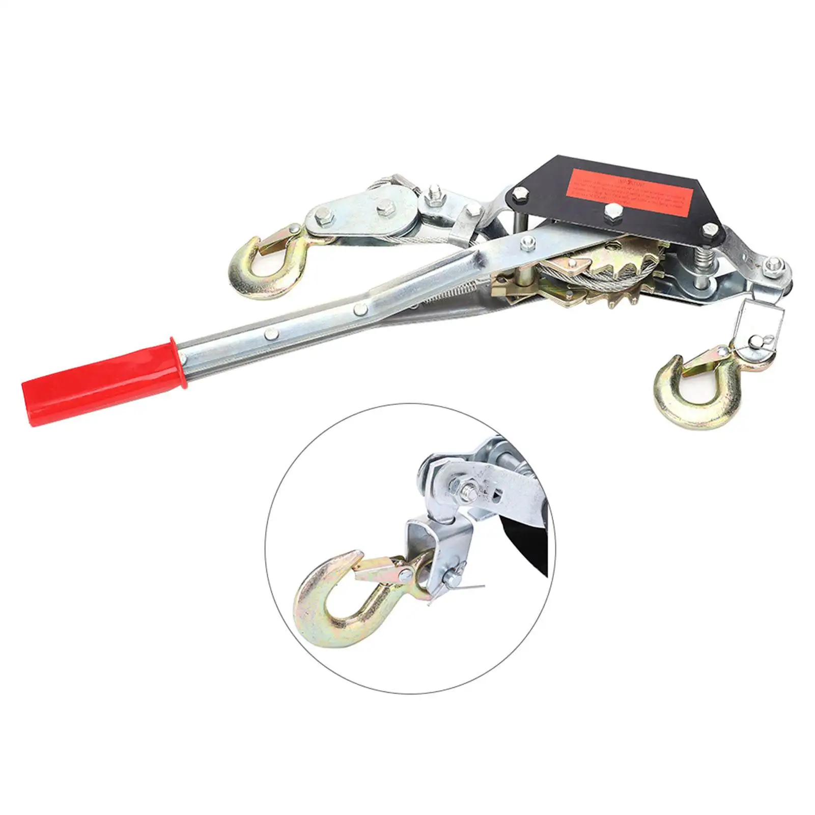 2/4T Wire Rope Hand Power Puller Tighten Tool Gear Winch Puller Industry Mini Tightener Double Hook Lifting Tool Padded Grip