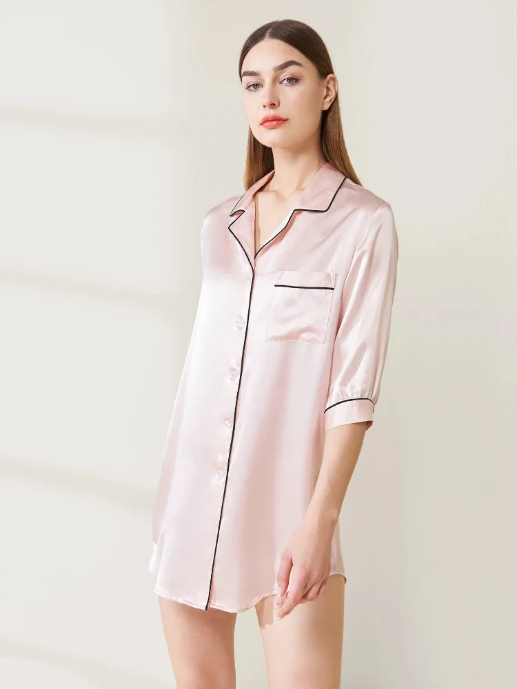 

Шелковая сорочка на пуговицах 19 мм, женская короткая ночная рубашка, рубашка для сна из 100% тутового шелка, роскошная домашняя одежда, элегантная ночная рубашка в рубашке