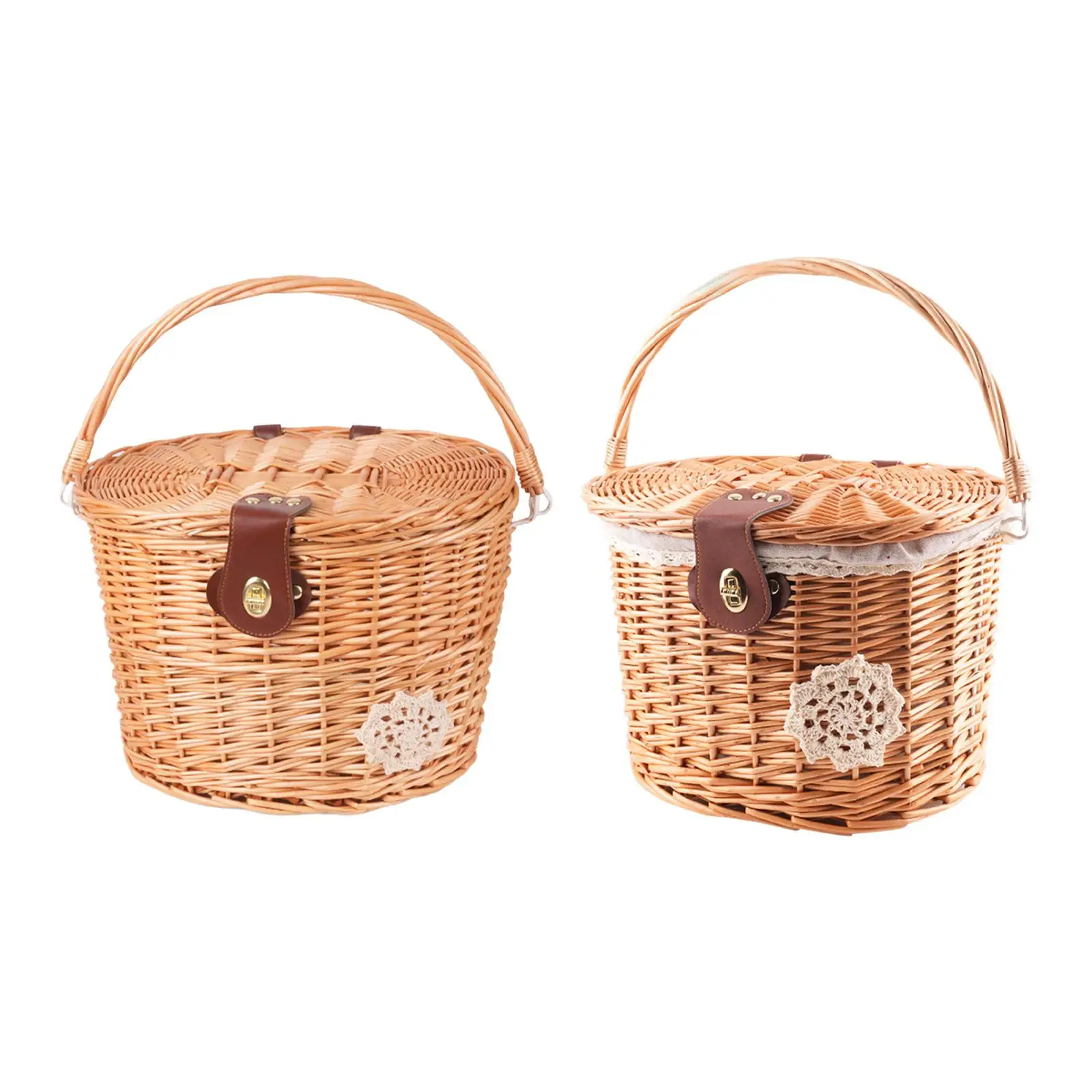 Bike Front Basket Handcraft Decor Retro Style Lightweight with Lid Bike Storage Basket for Scooter Balance Bike Mountain Bikes