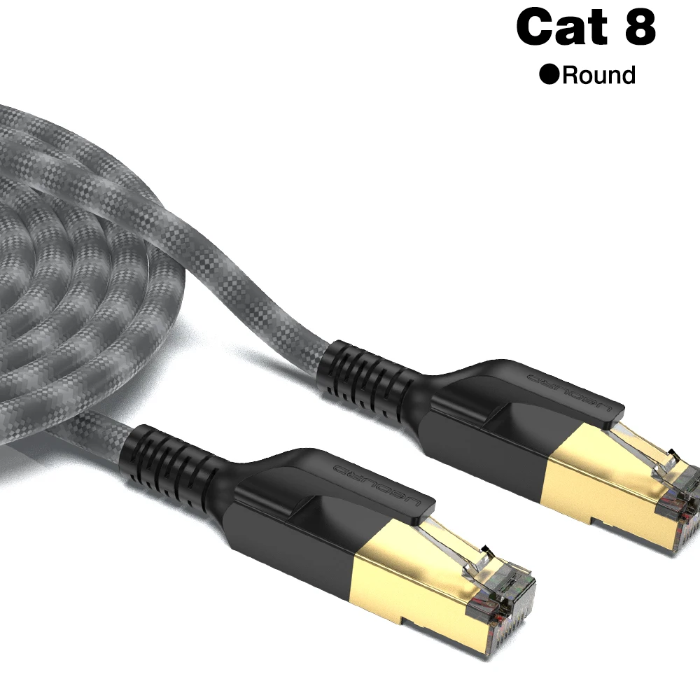 UGOURD Zwart-grijze Cat8 hogesnelheidsinternetkabel 40 Gbps 2000 MHz bandbreedte RJ45 afgeschermd netwerk LAN Cat 8 Ethernet-kabel Geen vertraging