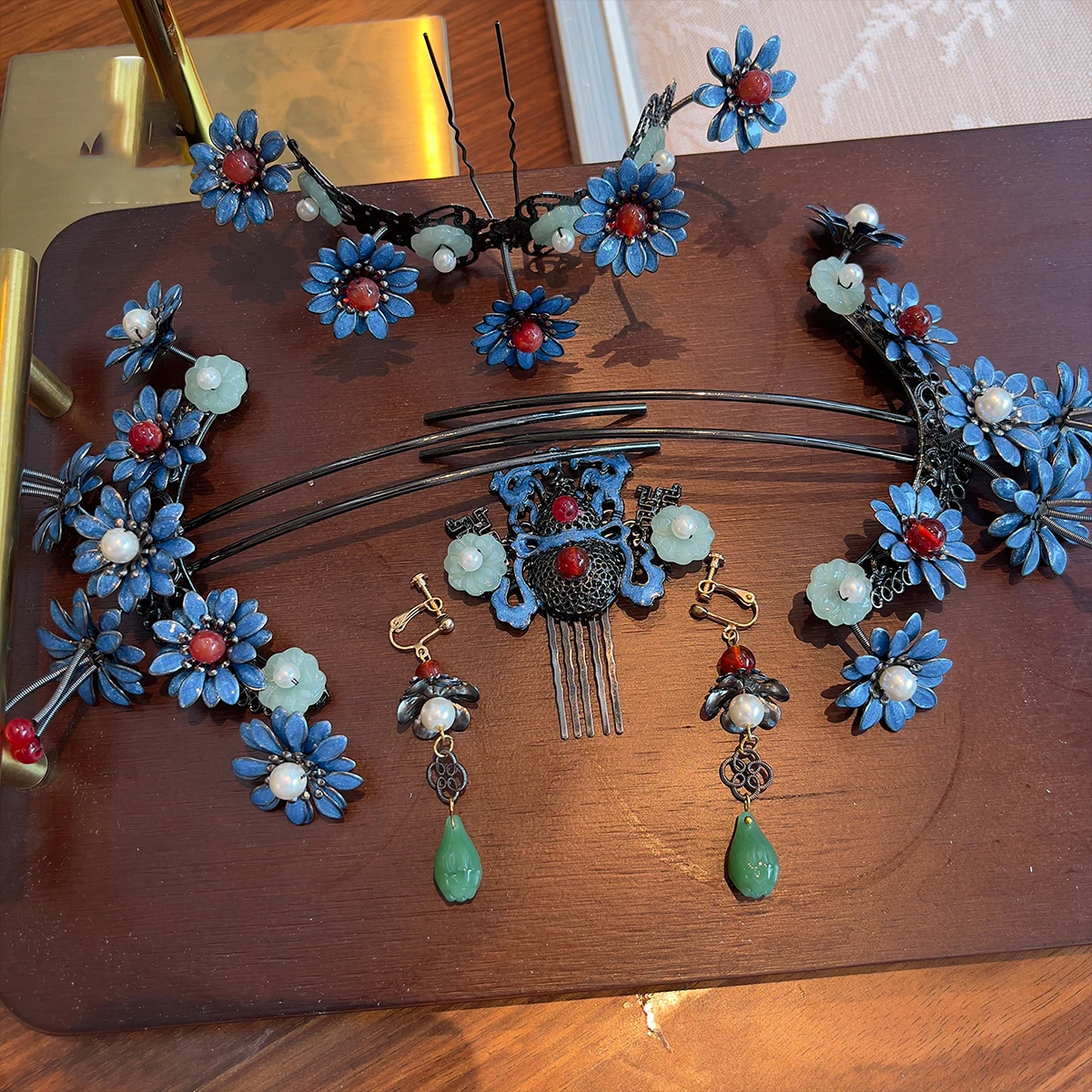 Qing Dynasty Cloisonné Han Bridal Chinese Cheongsam Hairpin Classical Age-Reducing Mamian Skirt Xiuhe Clothing Accessories