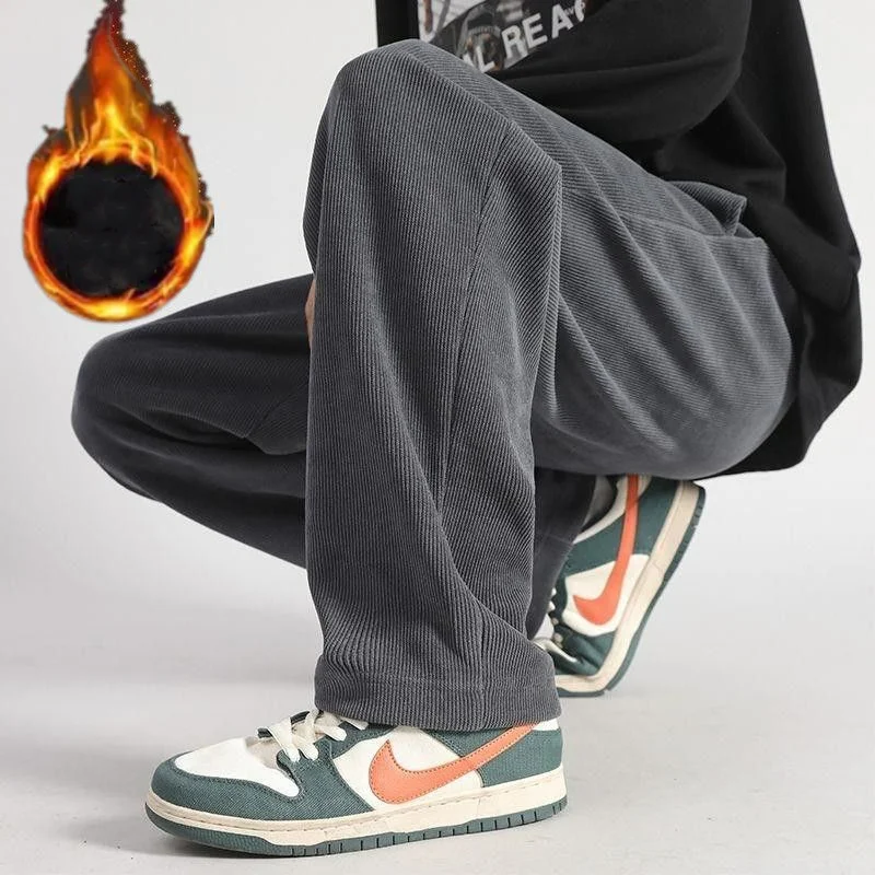 الرجال سروال قصير الصوف مستقيم الساق السراويل غير رسمية ، بنطلون فضفاض ، جيب الرباط ، أحادية اللون ، الدافئة ، الخصر ، تنوعا ، الخريف ، الشتاء ، جديد ، 2023