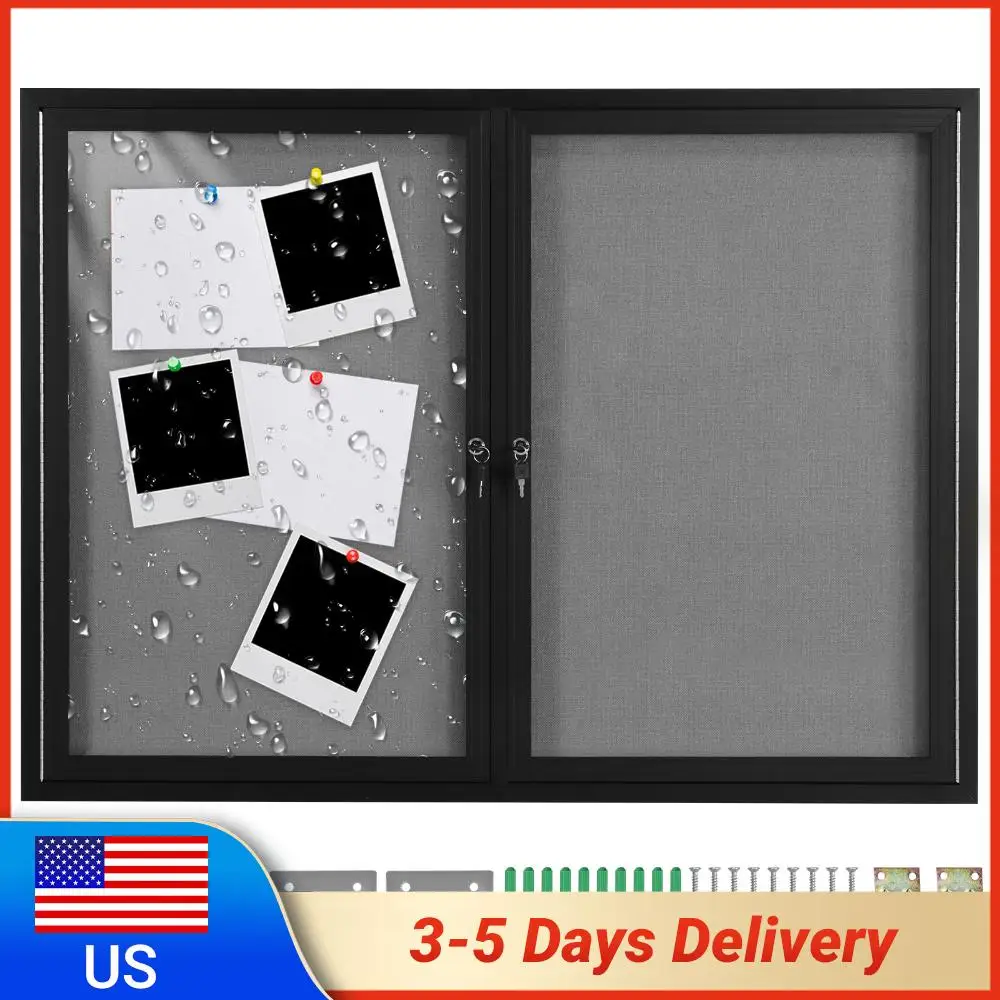 

Enclosed Bulletin Board Aluminum Frame Weatherproof Cork Noticeboard with Glass Locking Door for Home Office and Community Use