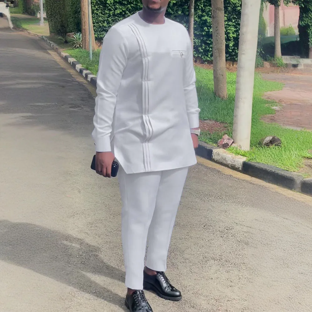 New In Summer 2pcs Kaftan African Men\'s Designer Clothing Elegant Suits For Male Pant Set Abaya Traditional Outfit Dashiki Style