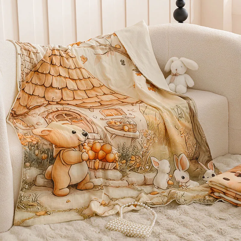 

2025 New Cartoon Printed 100% Cotton Blanket Soft Sofa Cover for Office Home Napping High Quality Shawl Cushion for All Seasons