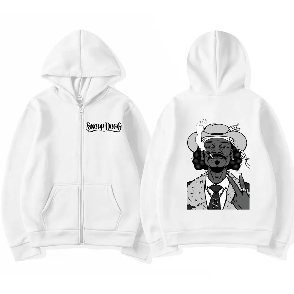 Rapper Snoop Dogg Graphic Zipper Hoodie Men's Hip Hop Retro Zip Up Jacket Hooded Unisex Oversized Cardigan Sweatshirt Streetwear