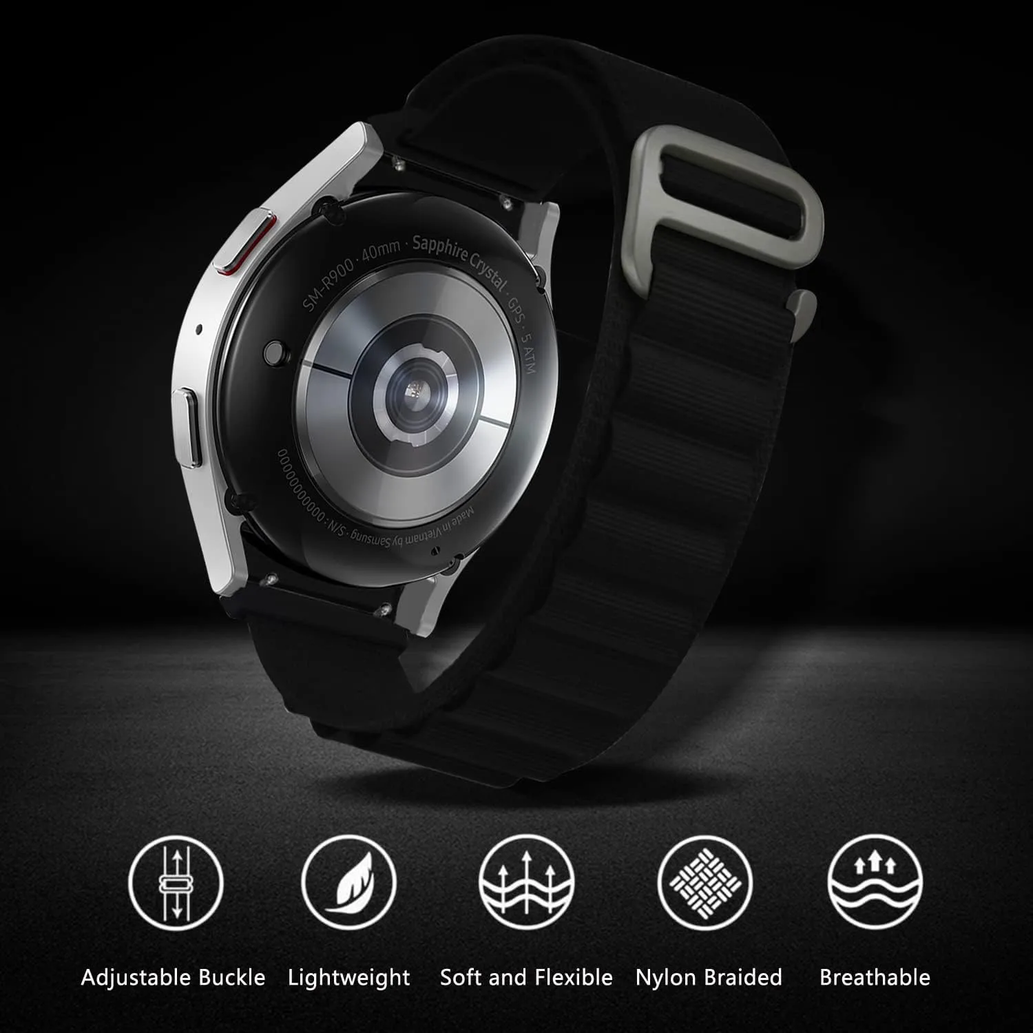 C-Type Buckle Band for Fitbit Versa 4/Versa 3/Sense/Sense 2 Band, Nylon Breathable Strap