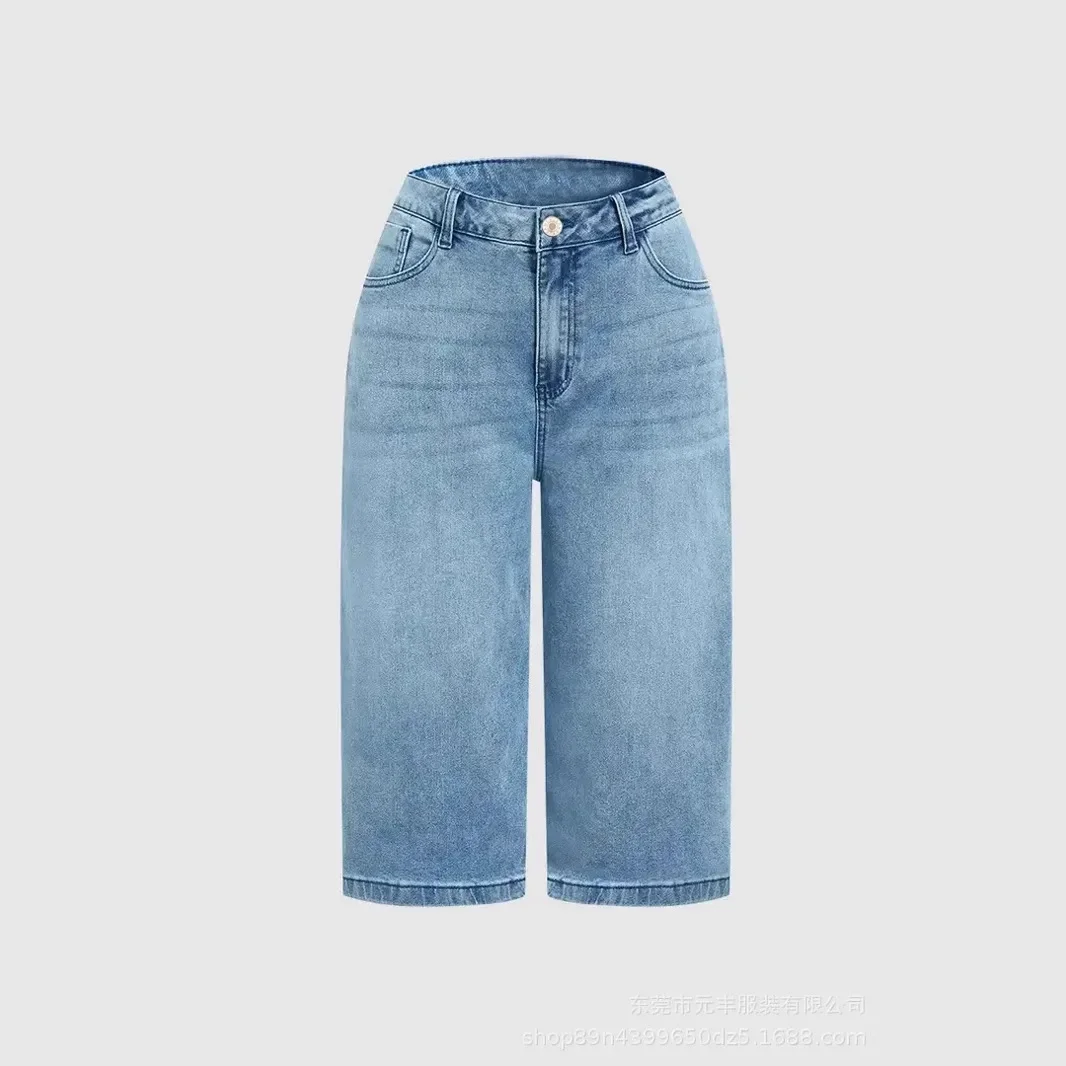 Pant Women Jeans Wide Leg Pants Calf Length Loose High Waist Straight Trousers Y2k Streetwear Washed Work Casual Summer view 3