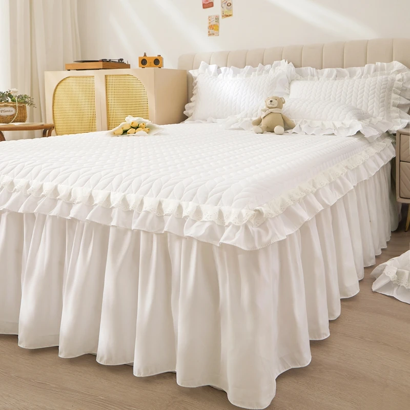 Bonenjoy Thickened Bed Skirt Quilted Bed Cover Solid Color Mattress Protector Ruffles Bedspread 침대스커트 (Pillowcase Need Order)