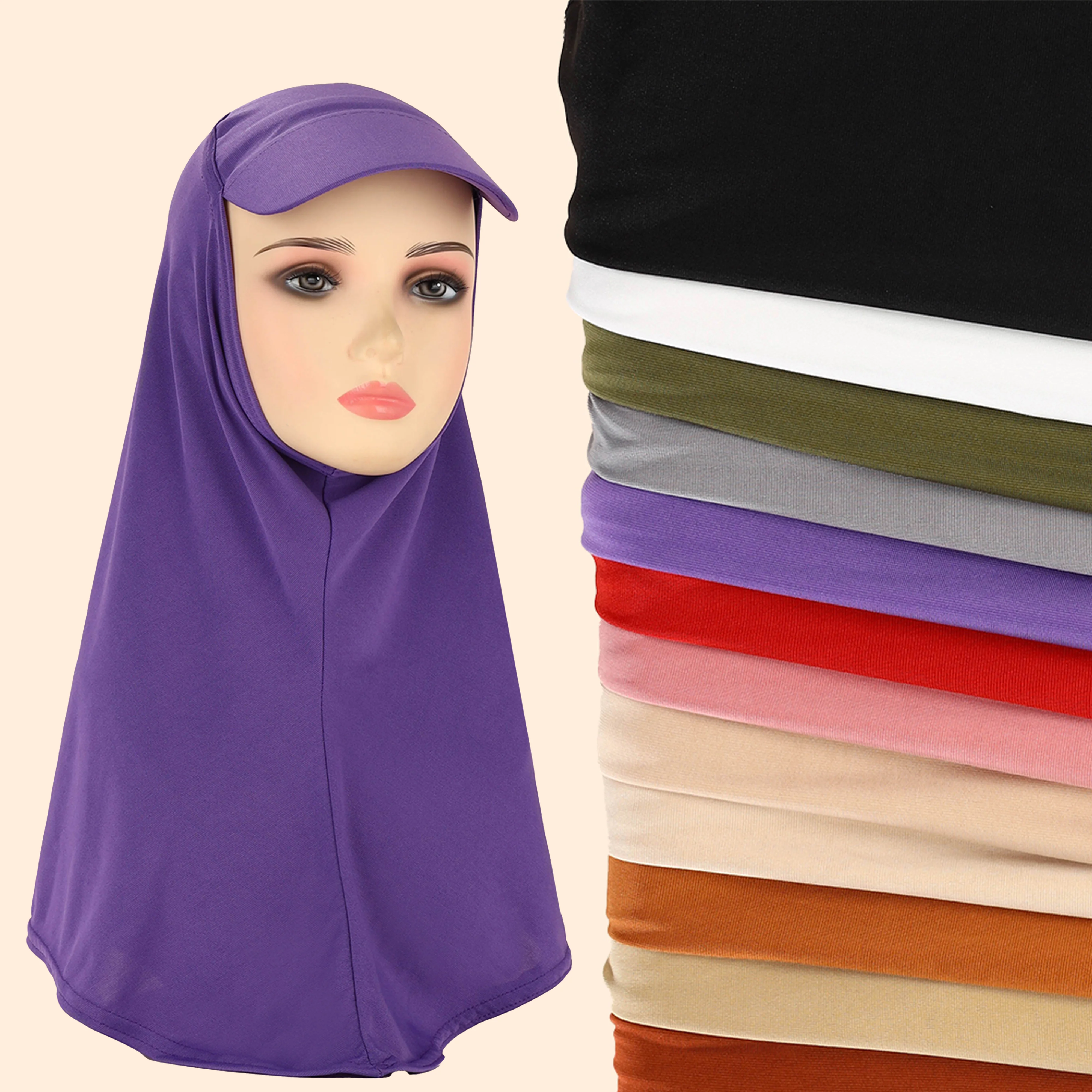 

Middle Eastern solid color headscarf crystal linen hard brim hooded hat solid color comfortable women's headscarf abaya ramadan