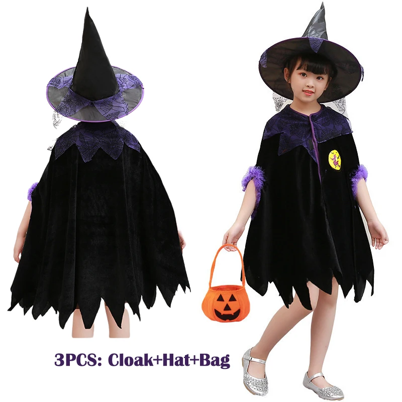 2023 Halloween Costume for Kids Girls Pumpkin Witch Vampire Cosplay Fancy Dress Children Carnival Party Cape Dresses Set 1-12Yrs