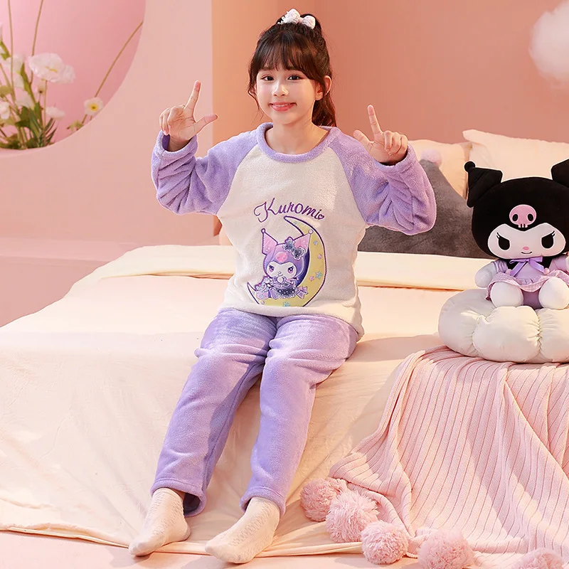 Miniso 2024 Winter Children's Pajamas Set Cartoon Anime Printing Casual Loose Long Sleeve Sleepwear Cute Boy Girl Birthday Gifts