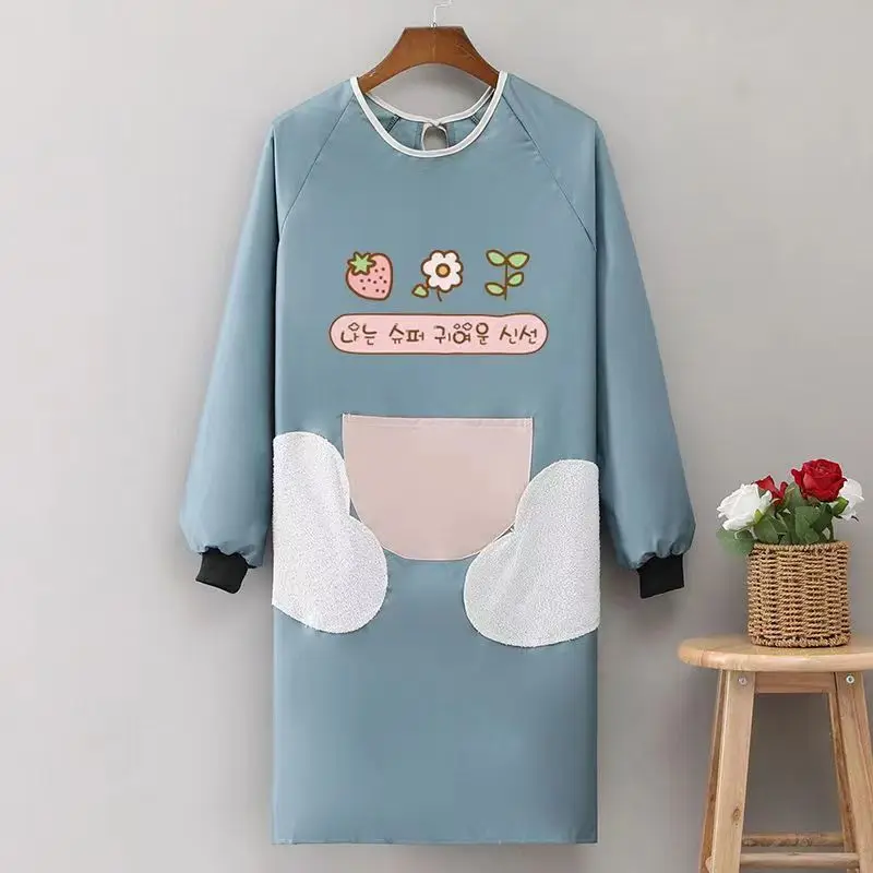 

Long Sleeve Wipe Hands Apron Household Kitchen Overalls Autumn Winter Waterproof Oil Resistant Thick Aprons Kitchen Overalls