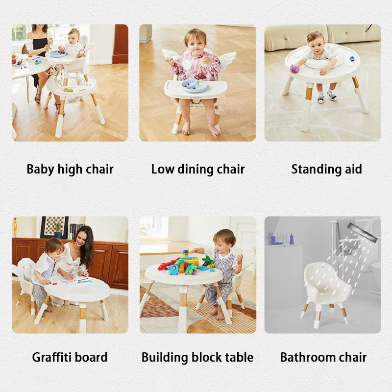 Plastic adjustable removable safety non-slip multi-functional baby dining chair table