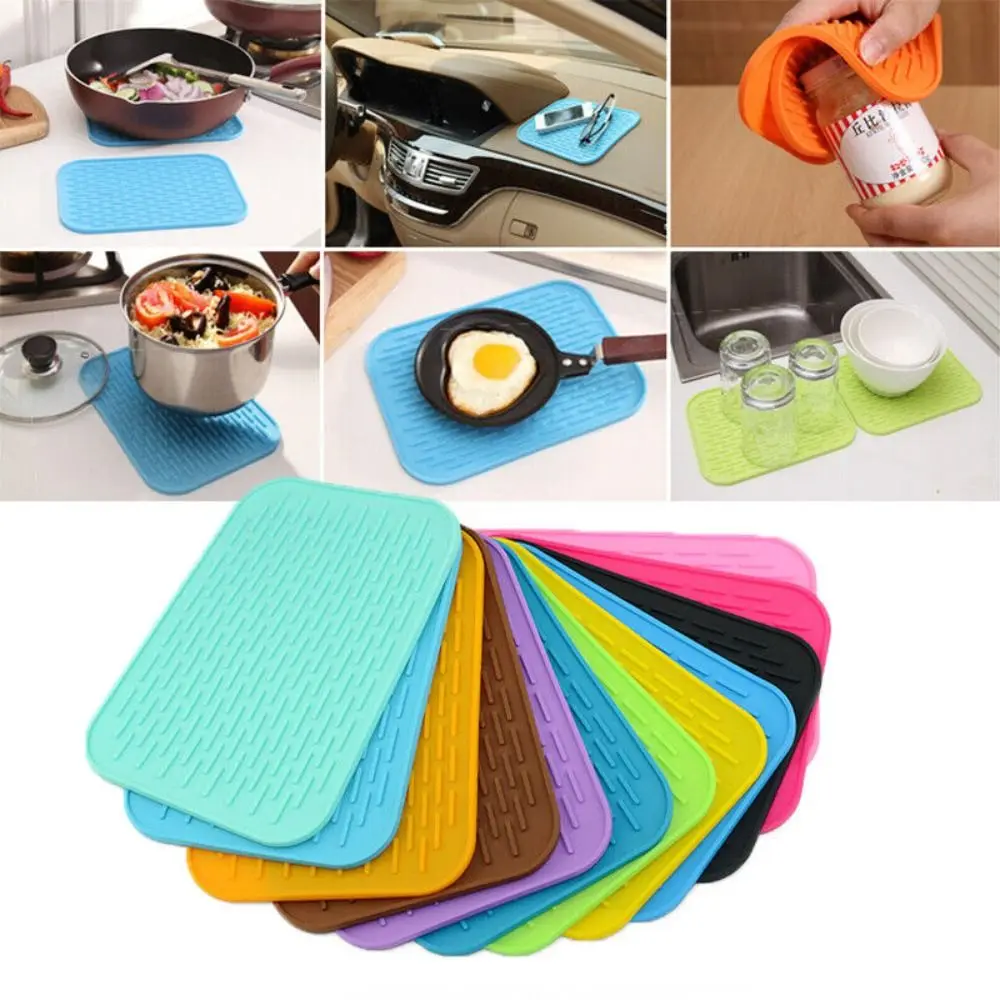 

New Silicone Heat Resistant Mat Rectangle Non-slip Drink Cup Coaster Kitchen Accessories Table Placemat