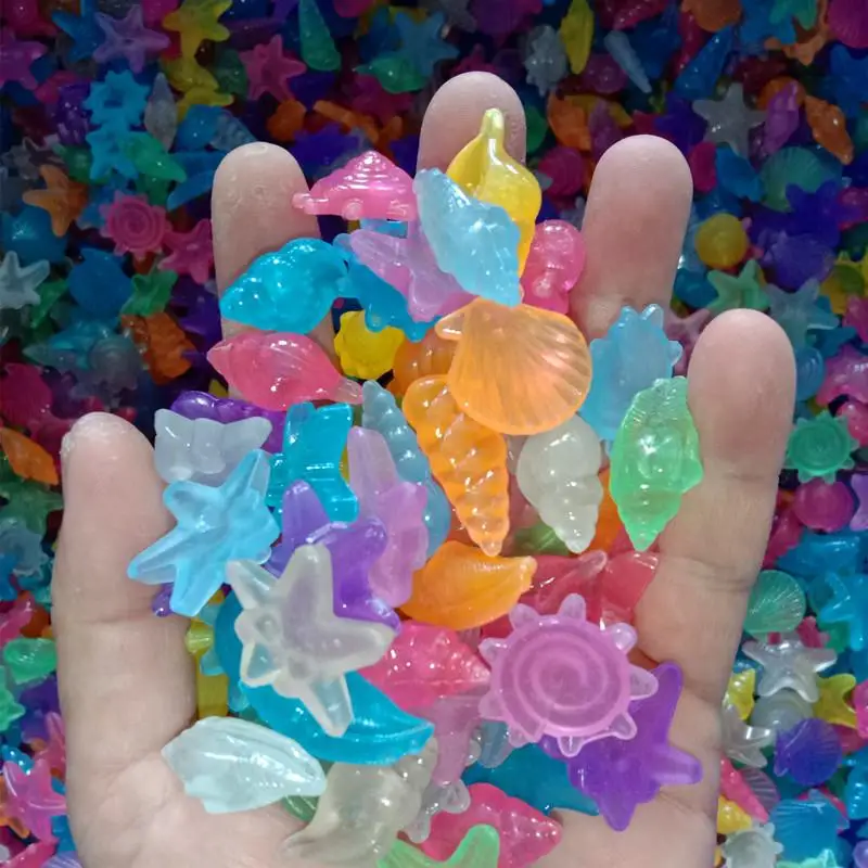 Hot 50pcs Glow In The Dark Cute Sea Shell Starfish Shaped Decor Luminous Stones For Aquarium Landscape Garden Ornaments Crafts