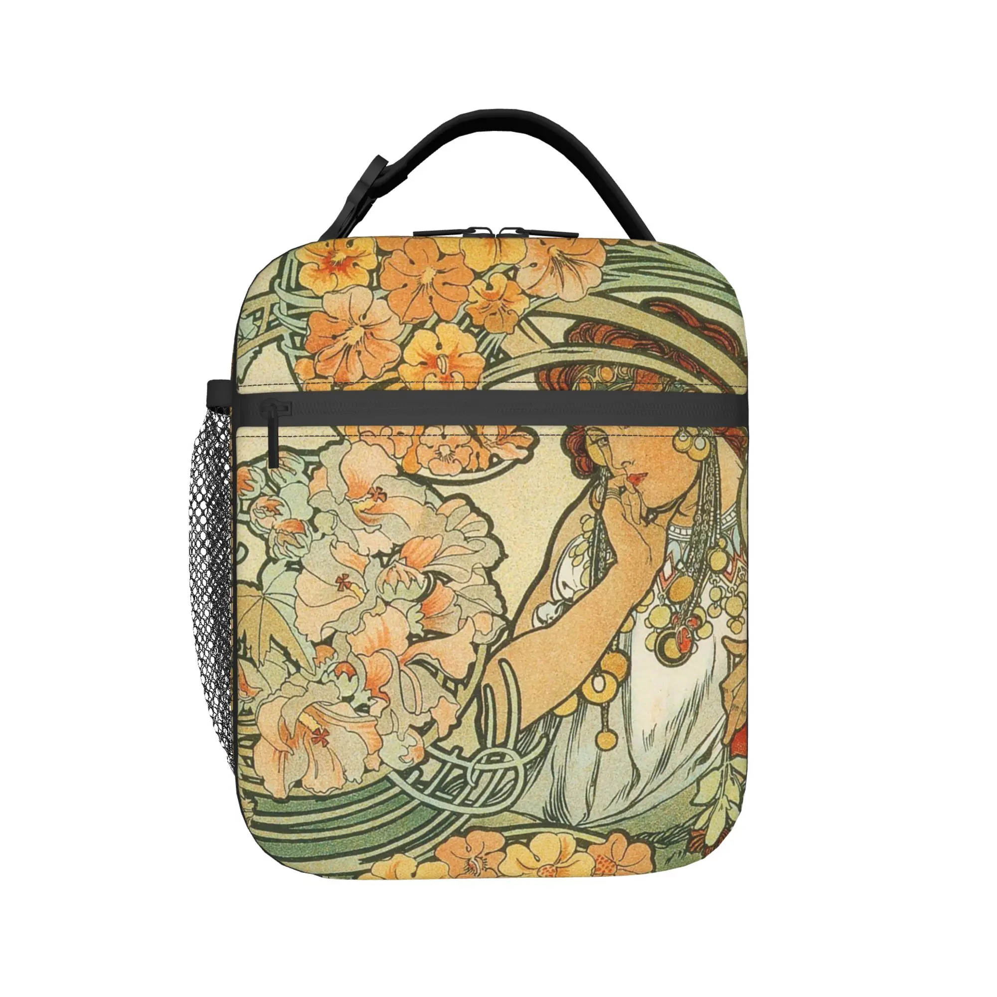 Alphonse Mucha Insulated Lunch Bags Thermal Bag Reusable,Meal Container Vintage Art Nouveau High Capacity Tote Lunch Box Travel