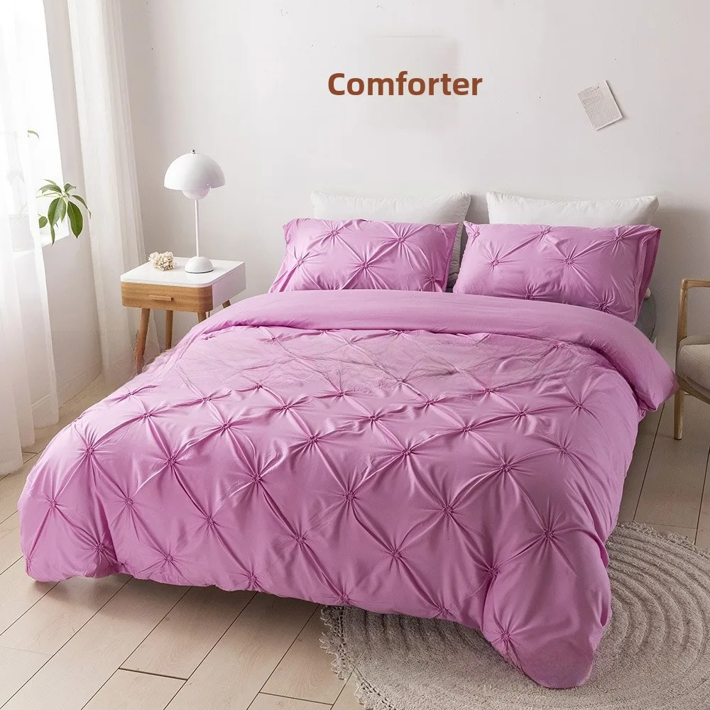 طقم أغطية سرير ثلاثي القطع بنمط زهور ثلاثي الأبعاد بألوان نقية، غطاء لحاف وغطاء وسادة، توريد عبر الحدود، صناعة يدوية #1