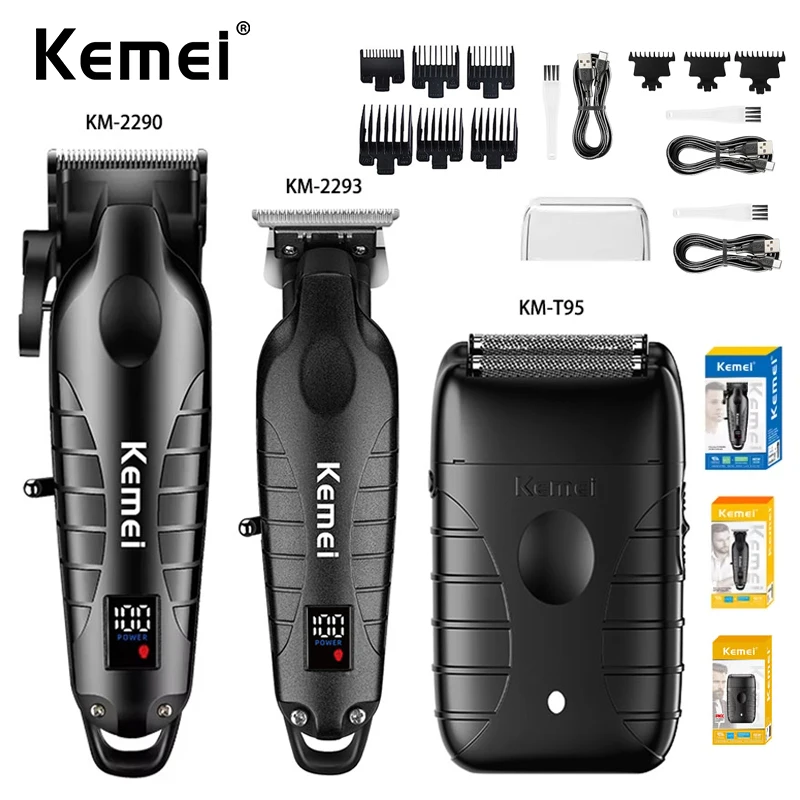Kemei KM-2290 KM-2293 KM-T95 Professional Cutting Machine Electric Shaver Hair Trimmers with LCD Display Men's Hair Clipper Kit