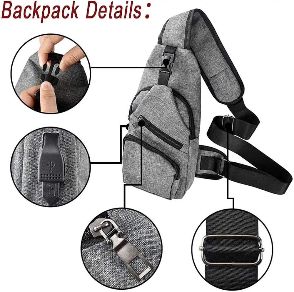 

Сумка - Рюкзак через плечо Нагрудные сумки Рюкзак через плечо для женщин и мужчин с USB-портом для зарядки