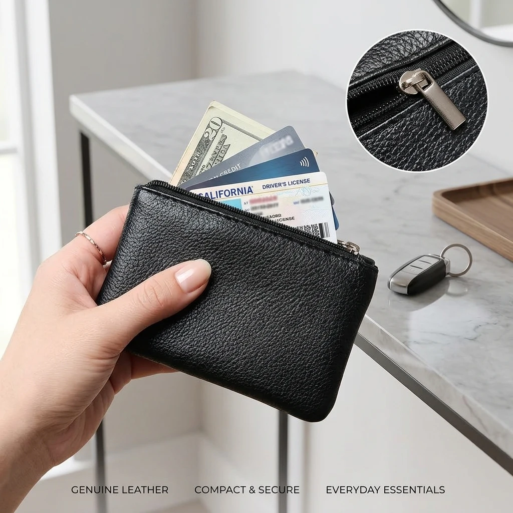 Women's PU Leather Coin Purse Zipper Card Purse Key Storage Bag Litchi Pattern Mini Change Purses Unisex Solid Wallets