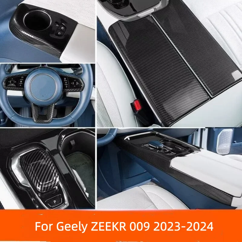 ABS carbon Interior Kit Dashboard Center Console Gear Shift Panel Cover Trim Stickers For Geely ZEEKR 009 2023-2024