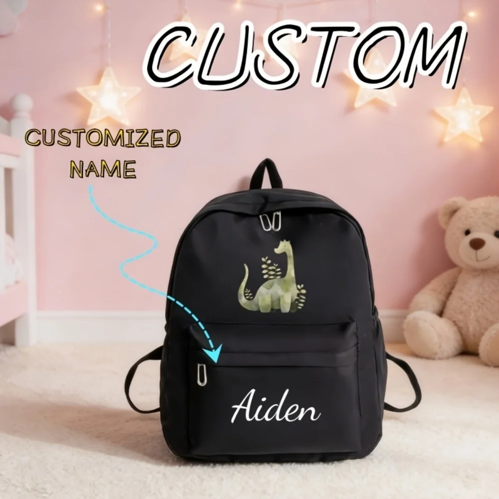 Personalized Name Dinosaur Pattern School Bag for Boys Girls, Front Zipper Pocket Adjustable Strap Customized Gift Backpack