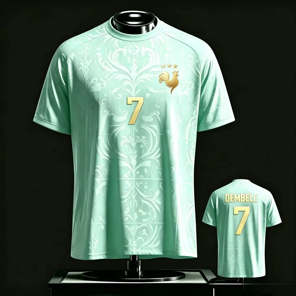 New France Style Soccer Jersey Golden Rooster Badge Printed T-shirt Breathable Crew Neck Short Sleeve Outdoor Sports Tops Unisex
