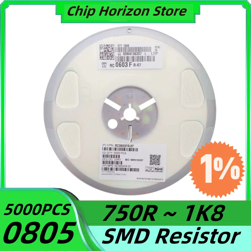 

5000 pcs 750R ~ 1K8 0805 SMD Resistors 820R 910R 1K1K2 1K31K6 1K8Ohm Chip Resistors 1/8W New