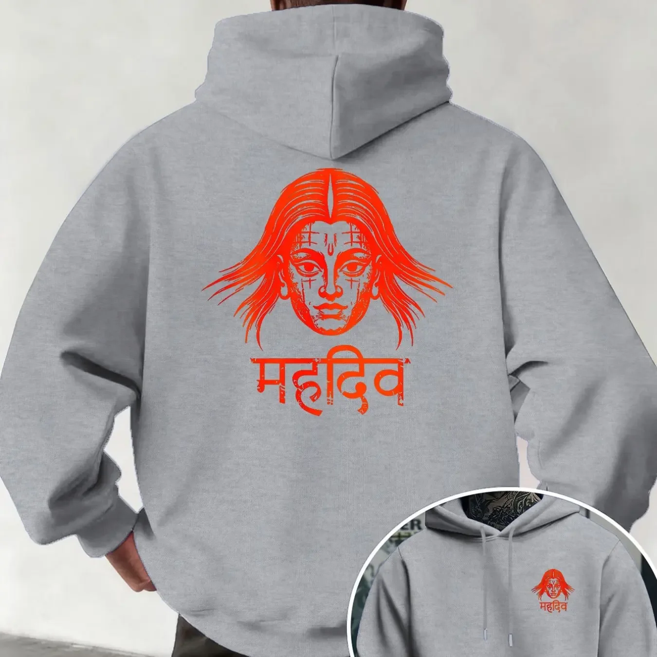 Vintage Distressed Spiritual Figure Graphic Double Sided Print Oversized Unisex Fleece Hoodie