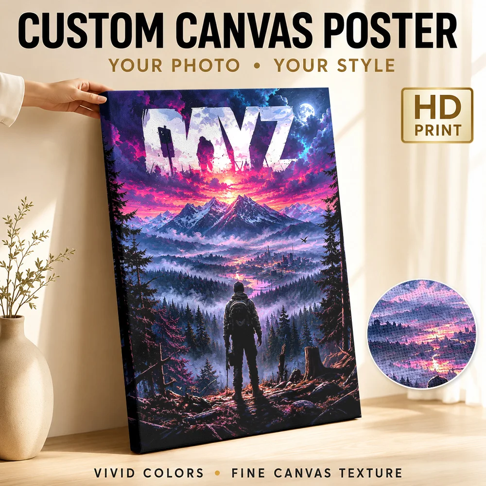 DayZ Survivor Facing Sunset Framed Canvas Print Personalized Photo Golden Hour Landscape Wall Art For Home Entertainment Room