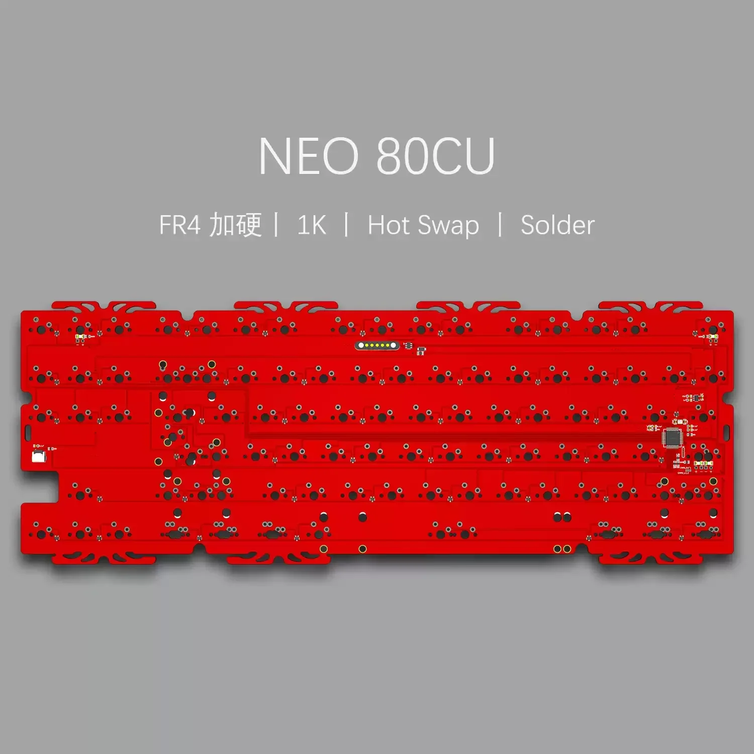 NEO80CU Magnetic Wired Keyboard PCB Custom Soldered Hot Swappable FR4-TG155 Material 1k Return Rate 1.6mm PCB Board Support VIA