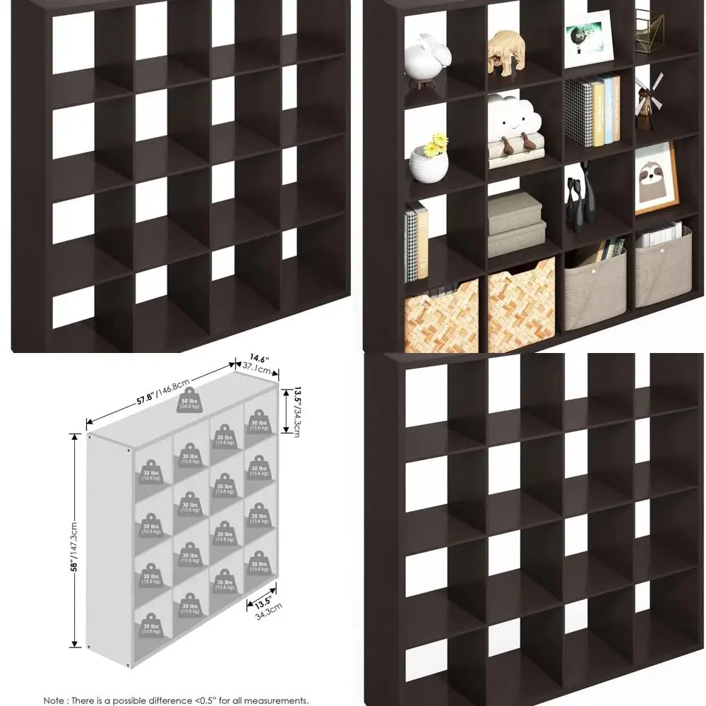 وحدة رفوف خلفية مفتوحة مكونة من 16 مكعبًا - منظم تخزين بإطار سميك للمكتب المنزلي وغرفة المعيشة في بلوط داكن