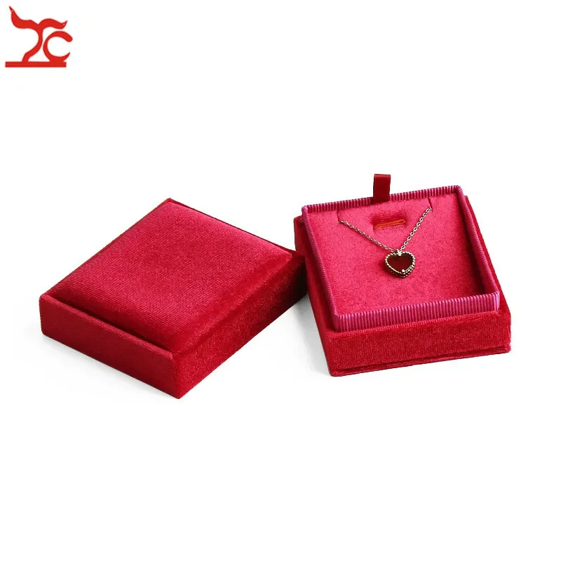 Elegant Corduroy Jewelry Box Red Pink Weeding Pendant Earring Storage Case Birthday Necklace Jewelry Organizer Package Gift Box