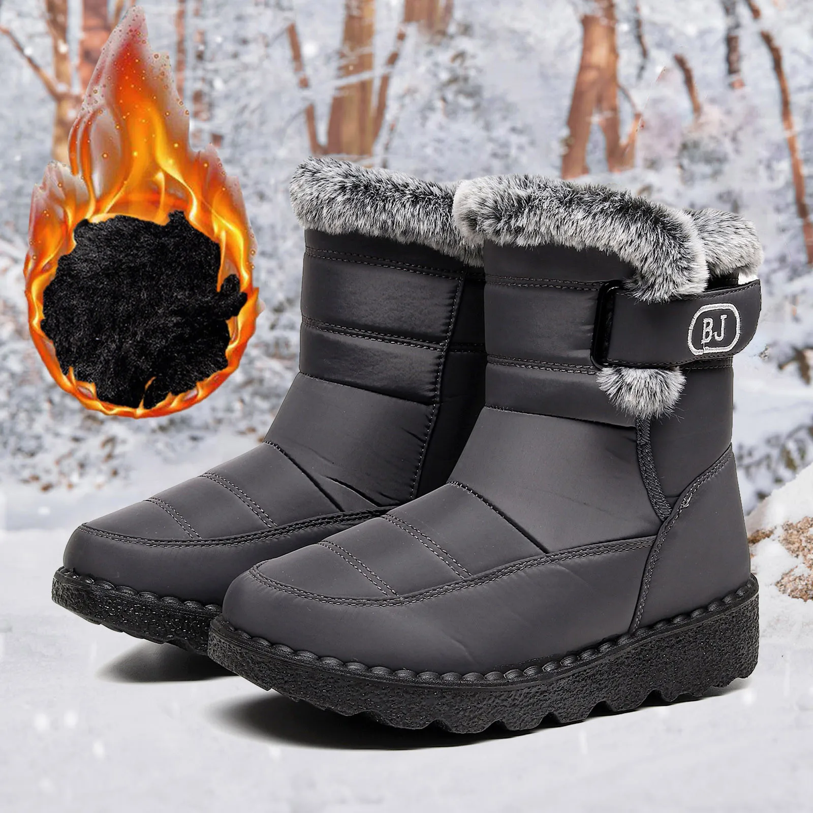 Waterproof Winter Snow Boots for Women 2023 New Faux Fur Platform Thicken Warm Cotton Couples Shoes Solid Plush  Ankle Boots