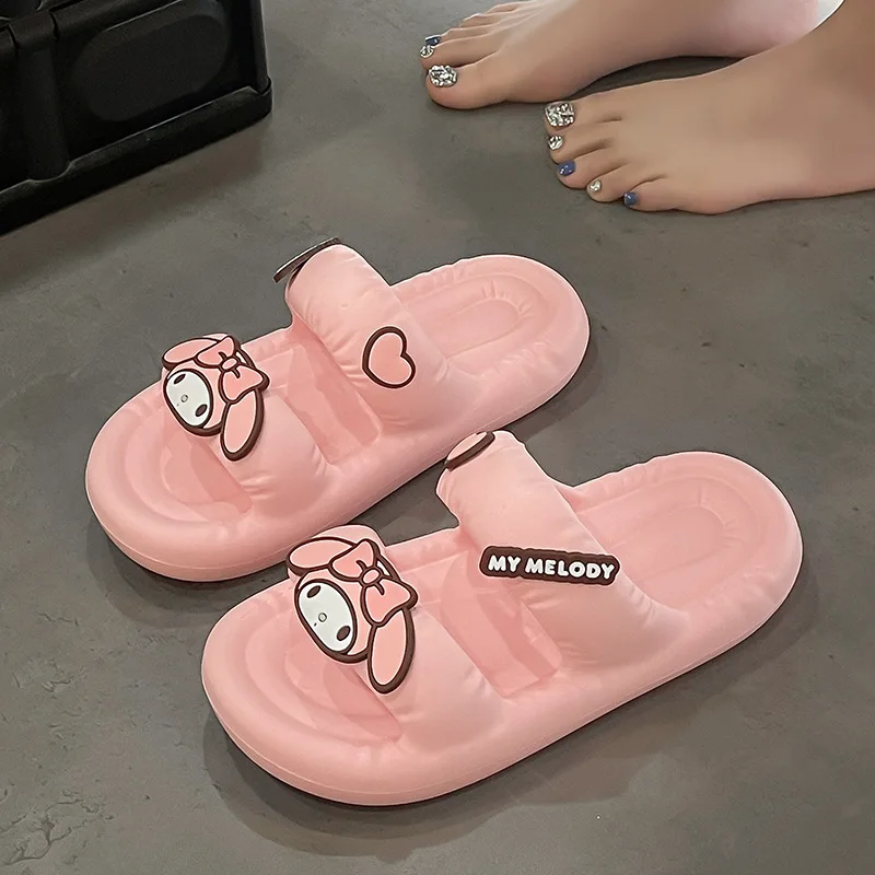 Sanrio Slippers Sandals Cinnamoroll Kuromi Hello Kitty Summer Home Dormitories Anti Slip Thick Soled Slippers Girl Outdoor Sanda