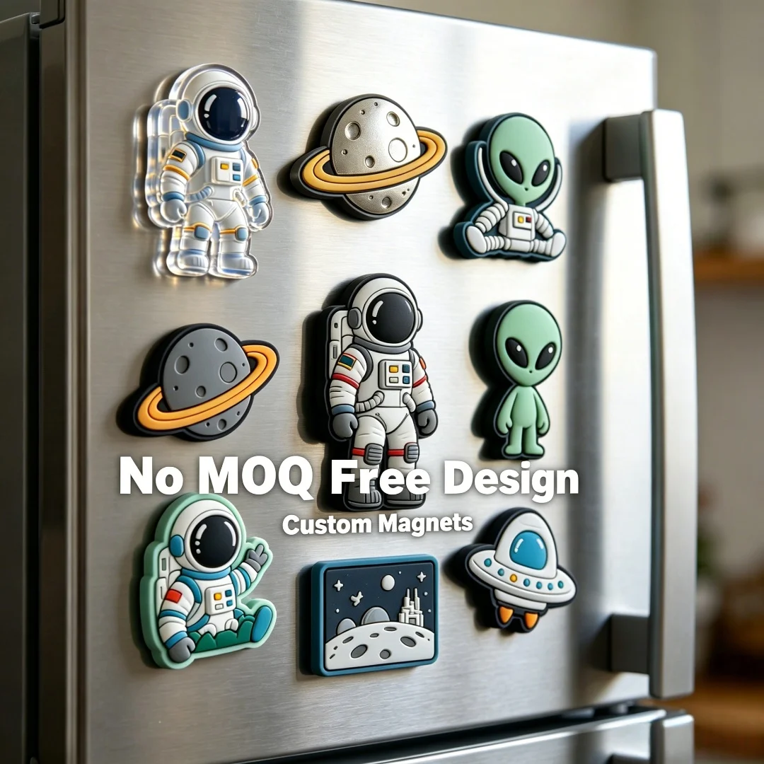 Custom PVC Space Fridge Magnets Astronaut Alien UFO Planet Soft Rubber Refrigerator Magnets Kids Kitchen Decor
