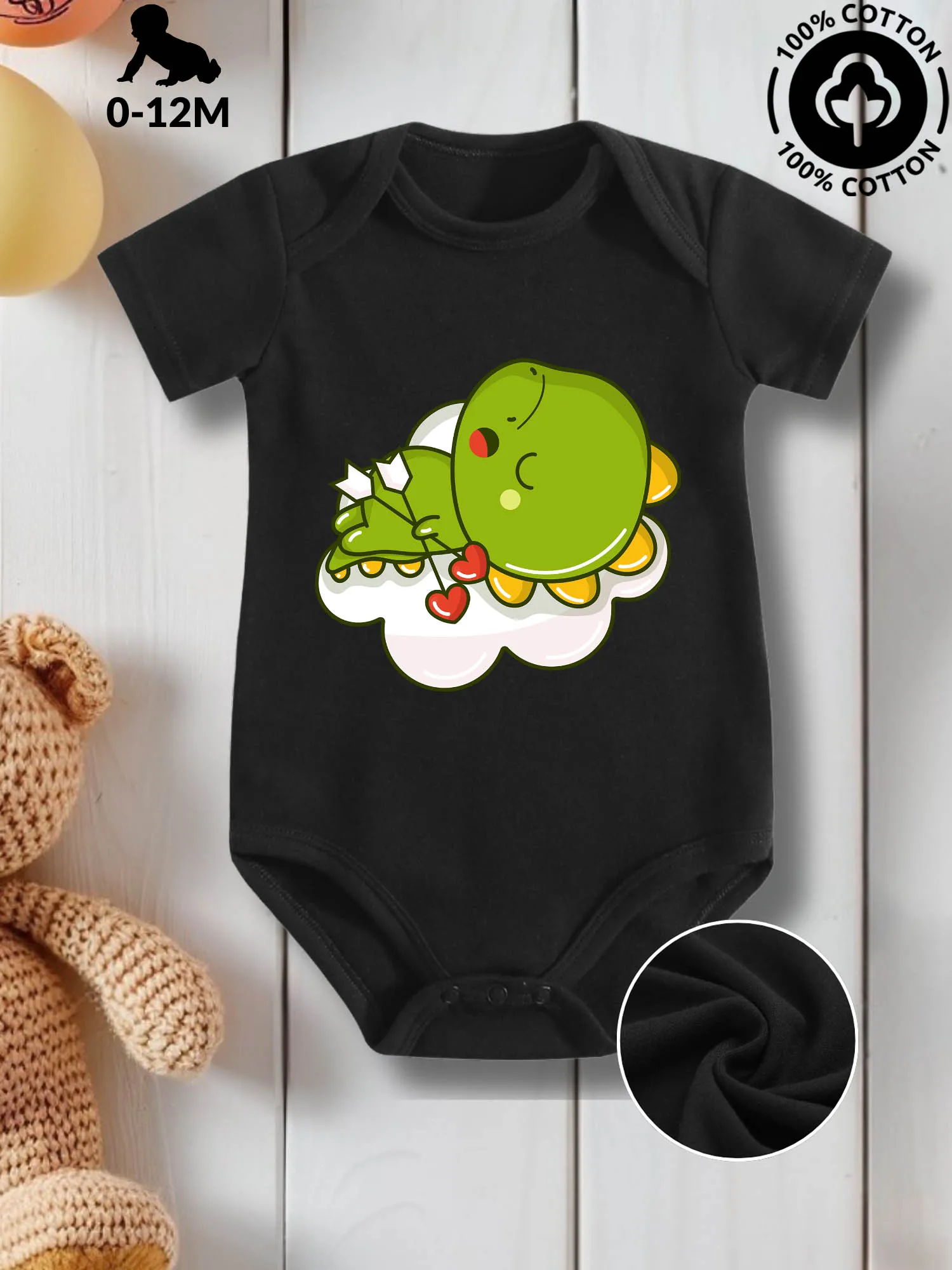 

Dino Taking Rest Unisex Baby Crawling Suit, Pure Cotton Skin Care Onesie, All-Season Wear Black Bodysuit 190GSM
