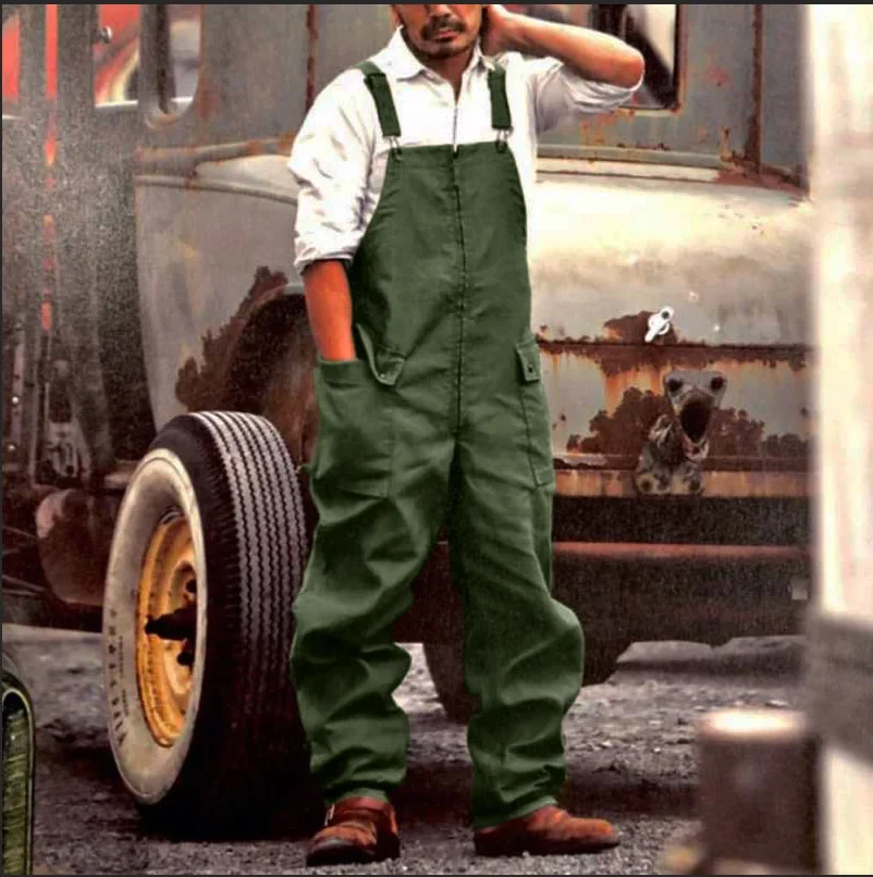 Men's Casual Loose Overalls Men Straight Overalls Overalls American Retro 4 Color Trend All-match One-piece Suspenders Trousers
