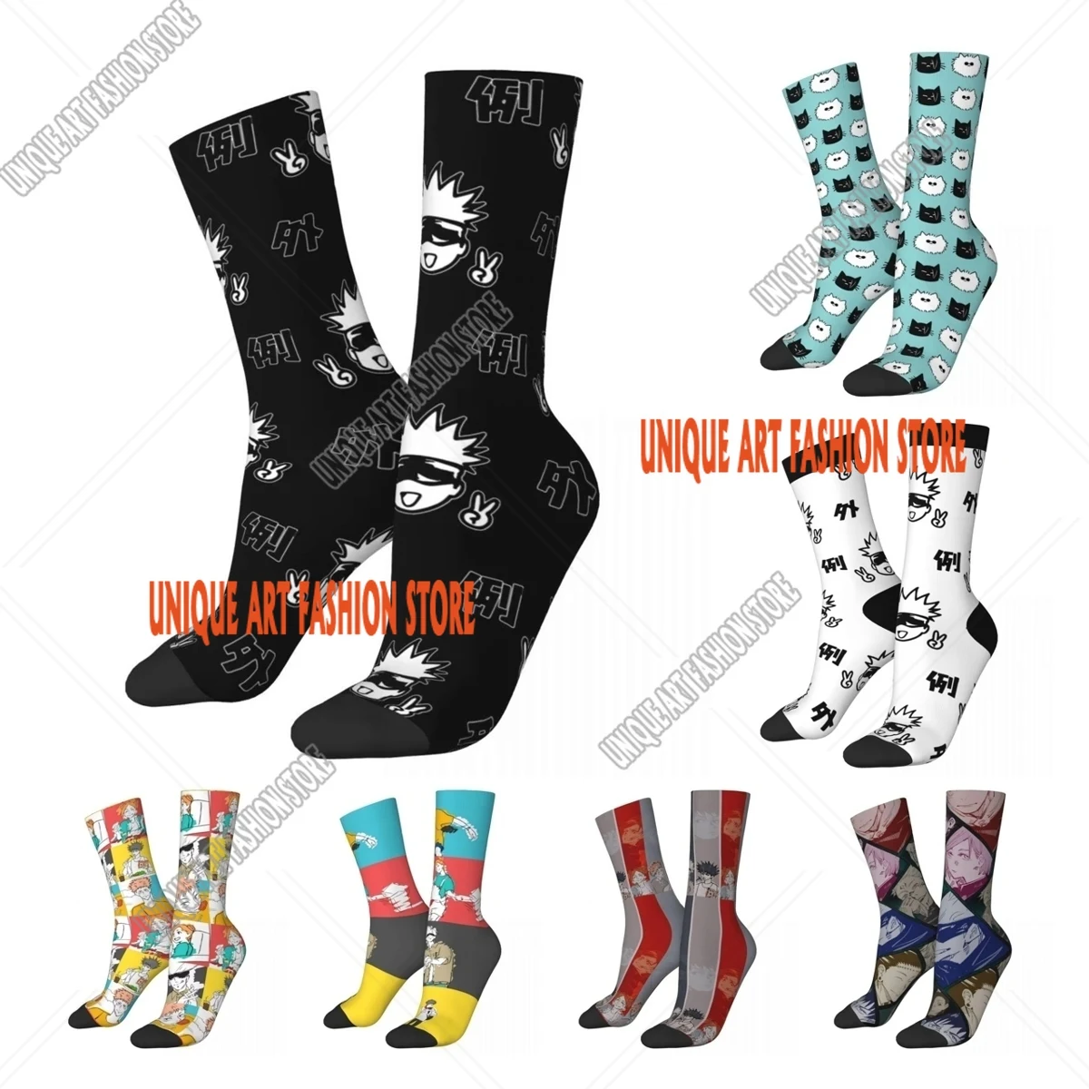 Retro JJk Manga Jujutsu Kaisen Sports Socks Cute Gojo Sensei Polyester Middle Tube Socks for Unisex Sweat Absorbing