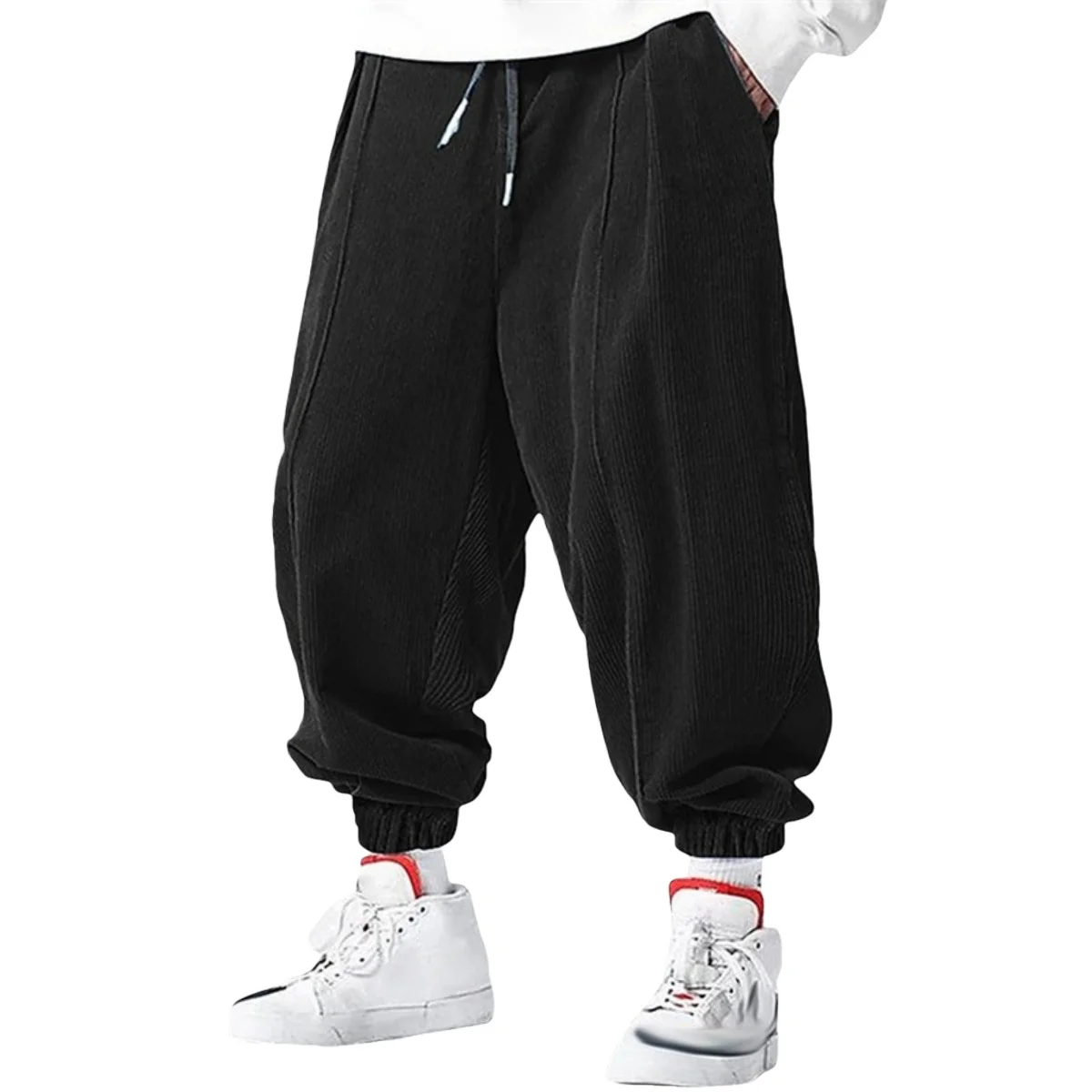

Men's Solid-Color Corduroy Tapered Pants Casual Sport Fashionable Hip-Hop Style Pleated Long Trousers