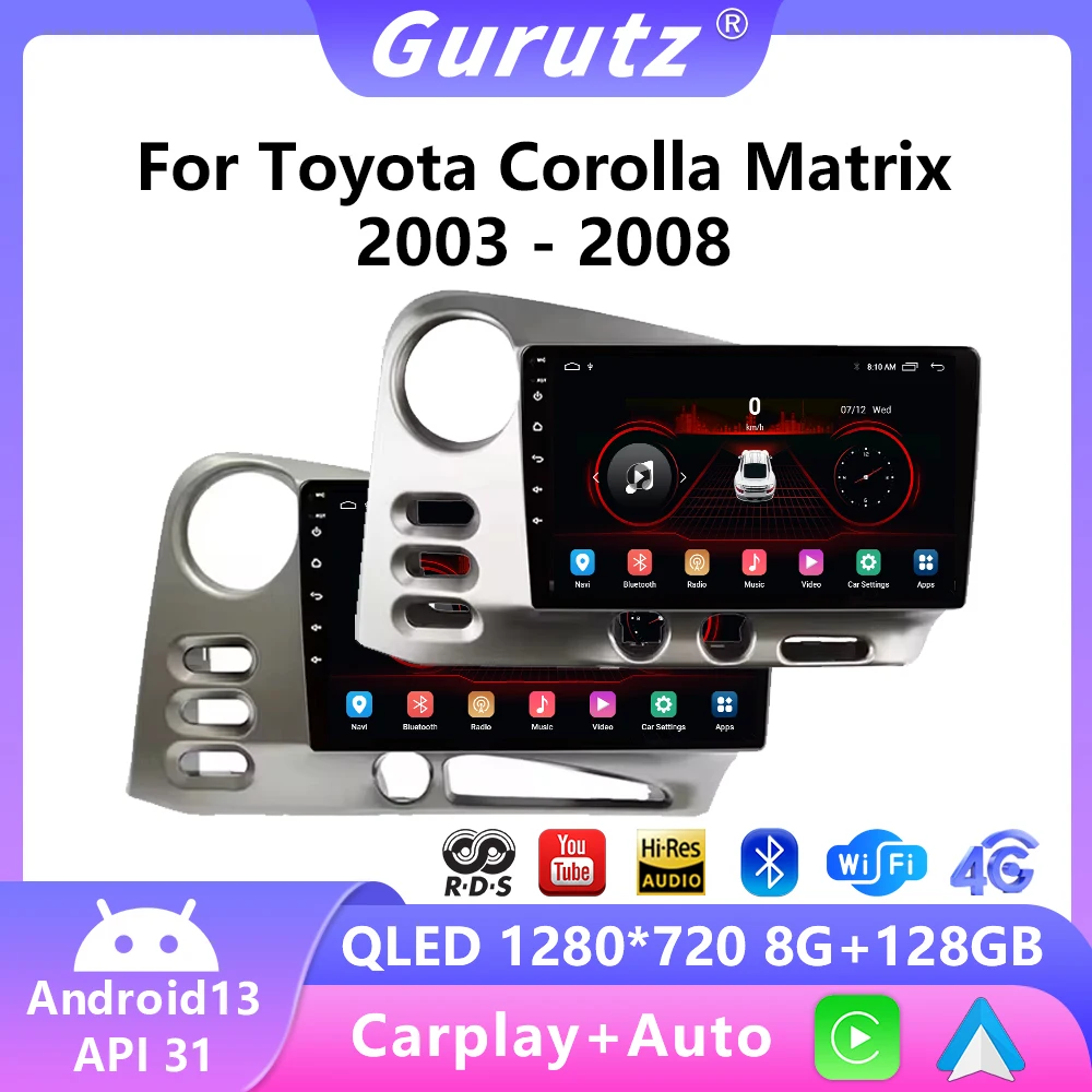 

Автомобильный радиоприемник Android 13 для PONTIAC Vibe 2003 2004 для Toyota Corolla Matrix E140 2003-2008 CarPlay Auto Audio GPS трекер плеер