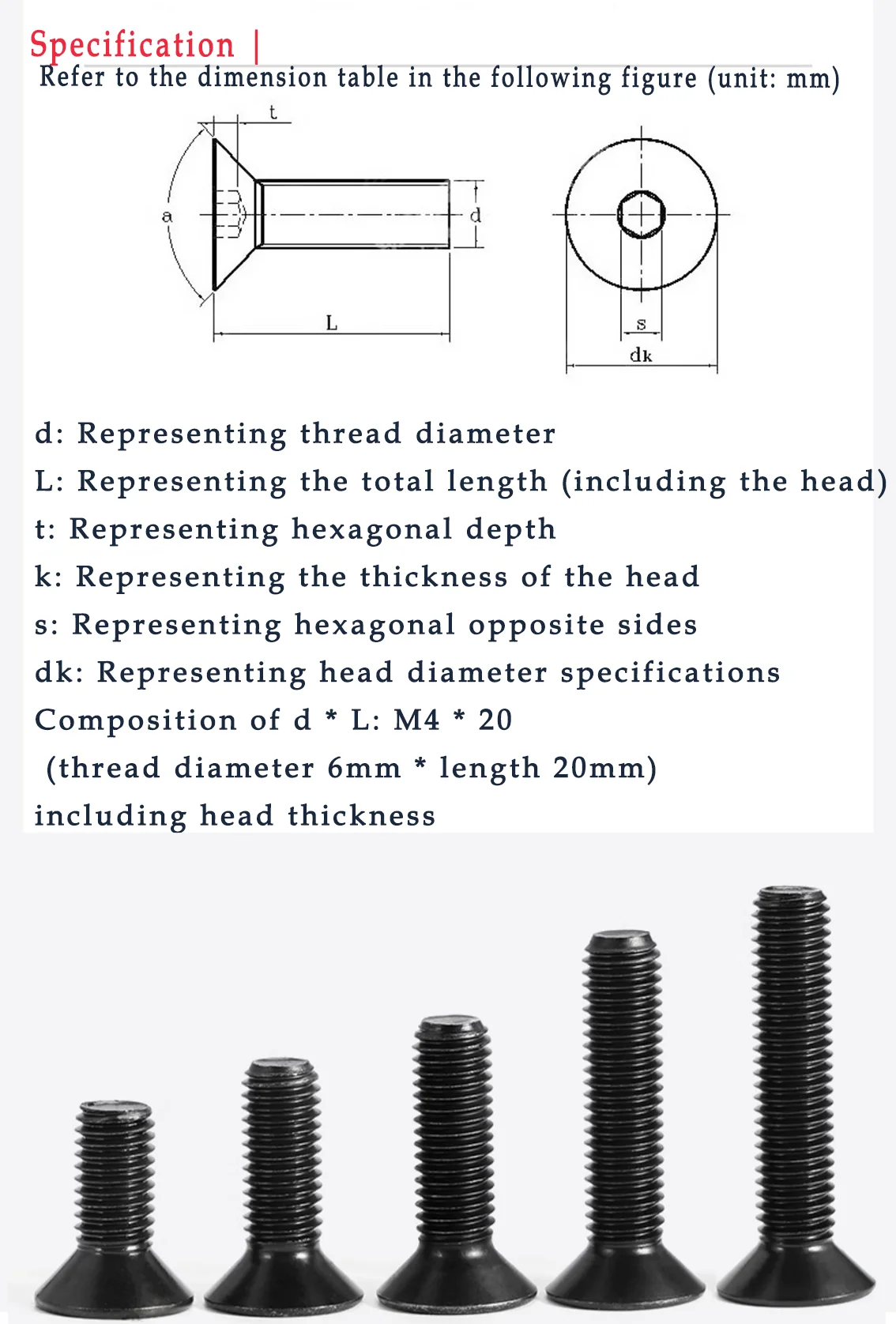 20/30/50Pcs 12.9 Grade Black High-Strength Countersunk Hexagonal Screw M4x5/6/8/10/12/14/16/18/20-50 Flat Head Cup Screw Bolt